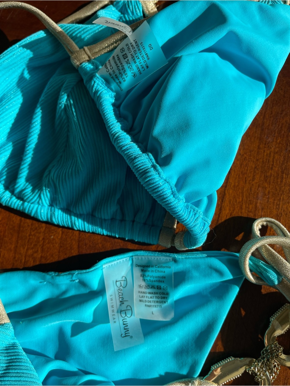 ON RESERVE: Beach Bunny Turquoise Bikini with gold hardware and Straps DD/L se - Picture 3 of 12
